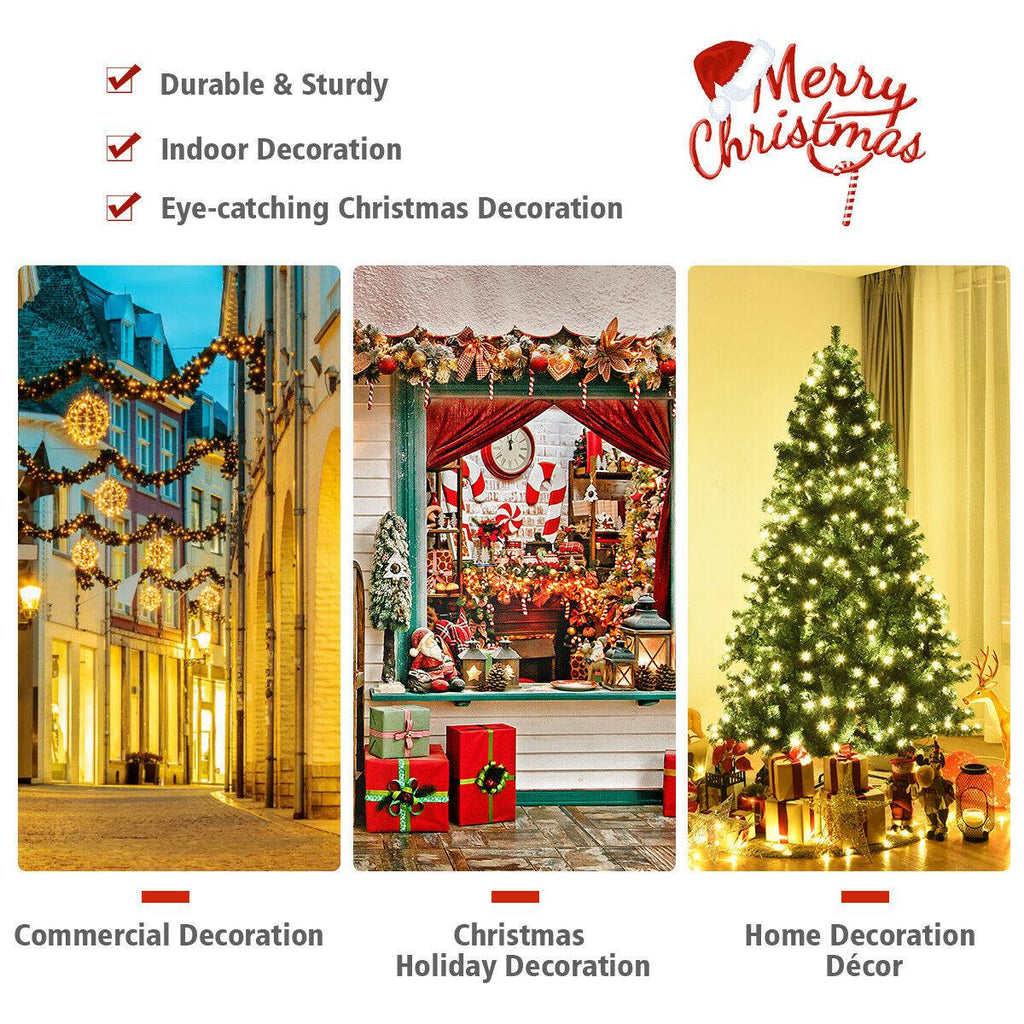 Gymax Pre-Lit PVC 7' Artificial Christmas Tree Hinged LED Lights Metal Stand