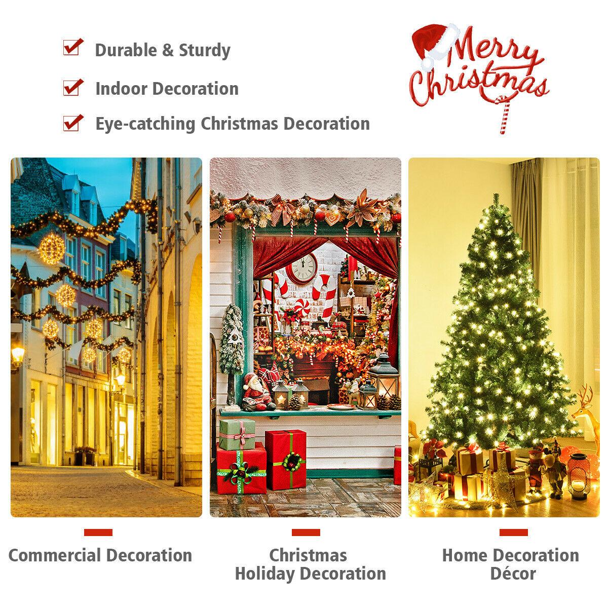 Gymax Pre-Lit PVC 7' Artificial Christmas Tree Hinged LED Lights Metal Stand