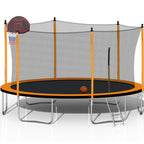 RONSHIN 12Ft Trampoline With Basketball Hoop Inflator And Ladder(Inner Safety Enclosure) Orange