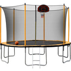 RONSHIN 12Ft Trampoline With Basketball Hoop Inflator And Ladder(Inner Safety Enclosure) Orange