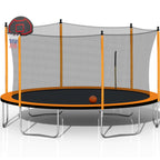 RONSHIN 12Ft Trampoline With Basketball Hoop Inflator And Ladder(Inner Safety Enclosure) Orange