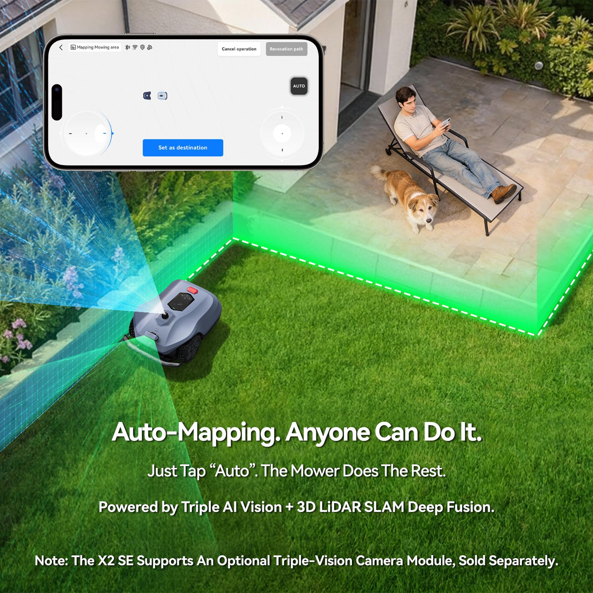 Neomow X2 SE 360° 3D LiDAR Robot Lawn Mower, Wire for 0.75 Acre, No RTK Antenna, 4G App Control, GPS Anti-Theft, 13Ah, IPX6, Support Upgrade AI Bionic Triple Vision Module for Auto-Mapping