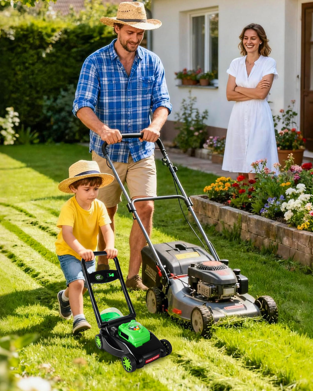 Kids Lawn Mower with Realistic Grass-Cutting Action and Sounds – No Batteries Required | Fun Outdoor Push Toy, Birthday Gift &amp; Holiday Present for 3, 4, 5, 6Year Old Boys and Girls (Black)