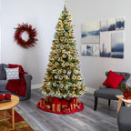 Nearly Natural 8' Frosted Pine Artificial Christmas Tree Prelit with 550 Clear LED Lights