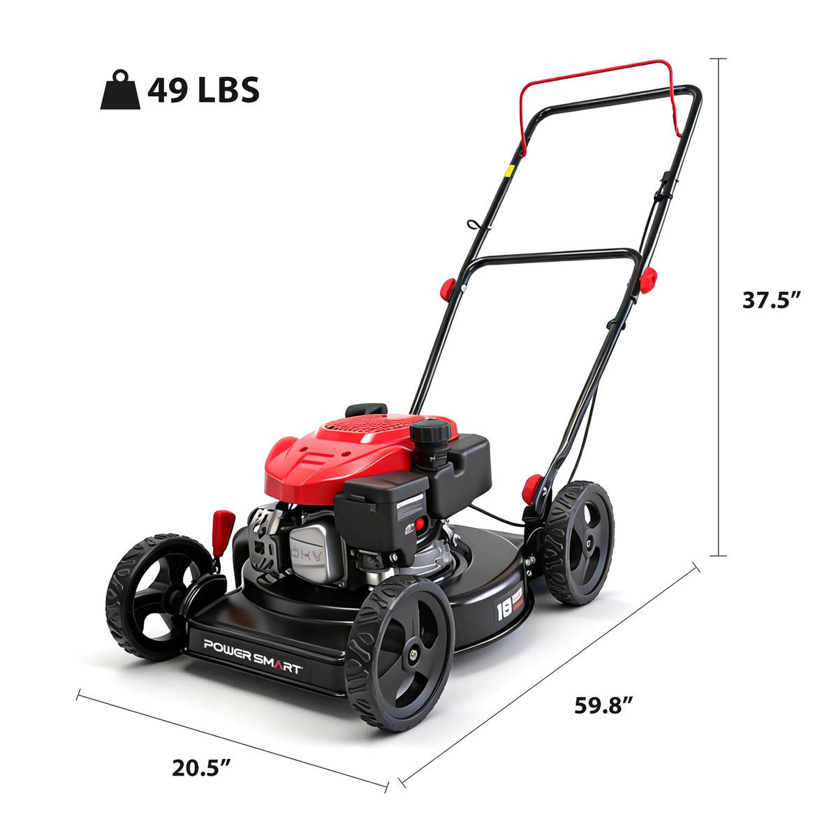 EasyCut 18-Inch Gas Lawn Mower, 144cc OHV Engine, Steel Deck, Side Discharge, 5-Position Dual-Lever Height Adjustment, Push Mower for Small Yards