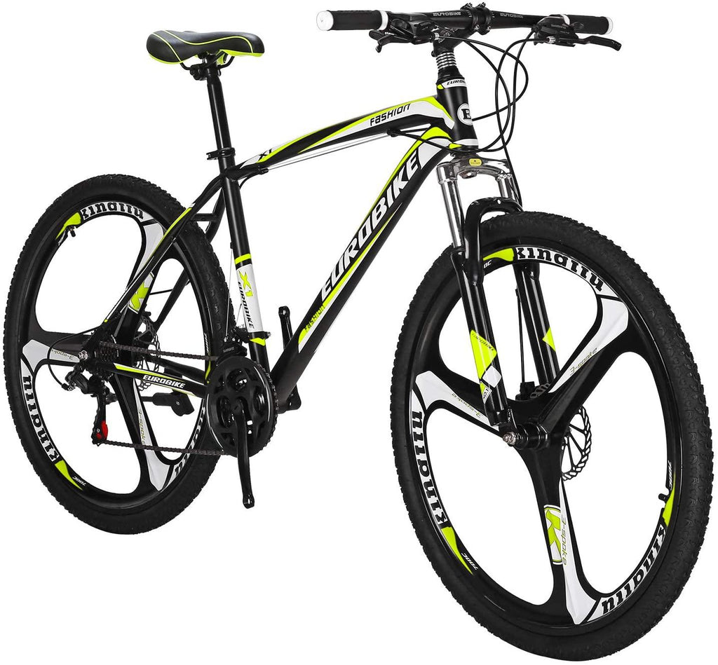 OBK X1 27.5 Wheels Mountain Bike Daul Disc Brakes 21 Speed Mens Bicycle Front Suspension MTB (Yellow Mag Wheels)