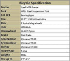 OBK X1 27.5 Wheels Mountain Bike Daul Disc Brakes 21 Speed Mens Bicycle Front Suspension MTB (Yellow Mag Wheels)