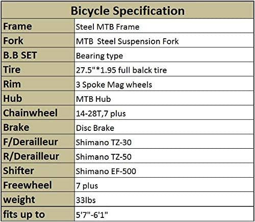 OBK X1 27.5 Wheels Mountain Bike Daul Disc Brakes 21 Speed Mens Bicycle Front Suspension MTB (Yellow Mag Wheels)