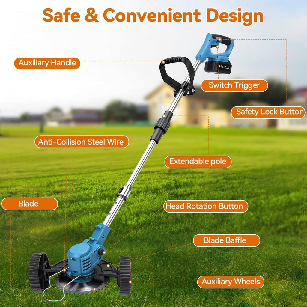 Electric Weed Wacker,Cordless Weed Eater 20000R,Battery Powered, 4-in-1 Brush Cutter with Wheel,Lawn Mower for Grass, 6 inch String Trimmer for Shrubs, Weeds,Weed Trimmer for Garden Yard