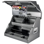 26 Inch Portable Slant Front Rapid Toolbox Tiered Tool Holders, 16 GauSteel, Weather-Resistant Lockable Magnetic Lid, Grey - 240102