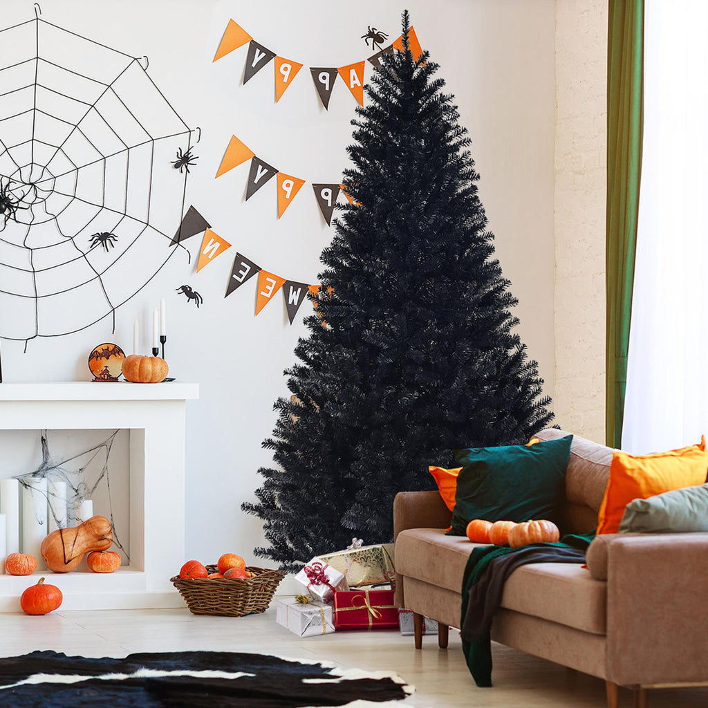Gymax Holiday Black Hinged Pine Christmas Tree, 7.5'