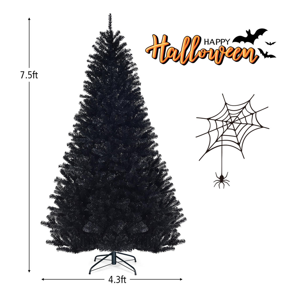 Gymax Holiday Black Hinged Pine Christmas Tree, 7.5'