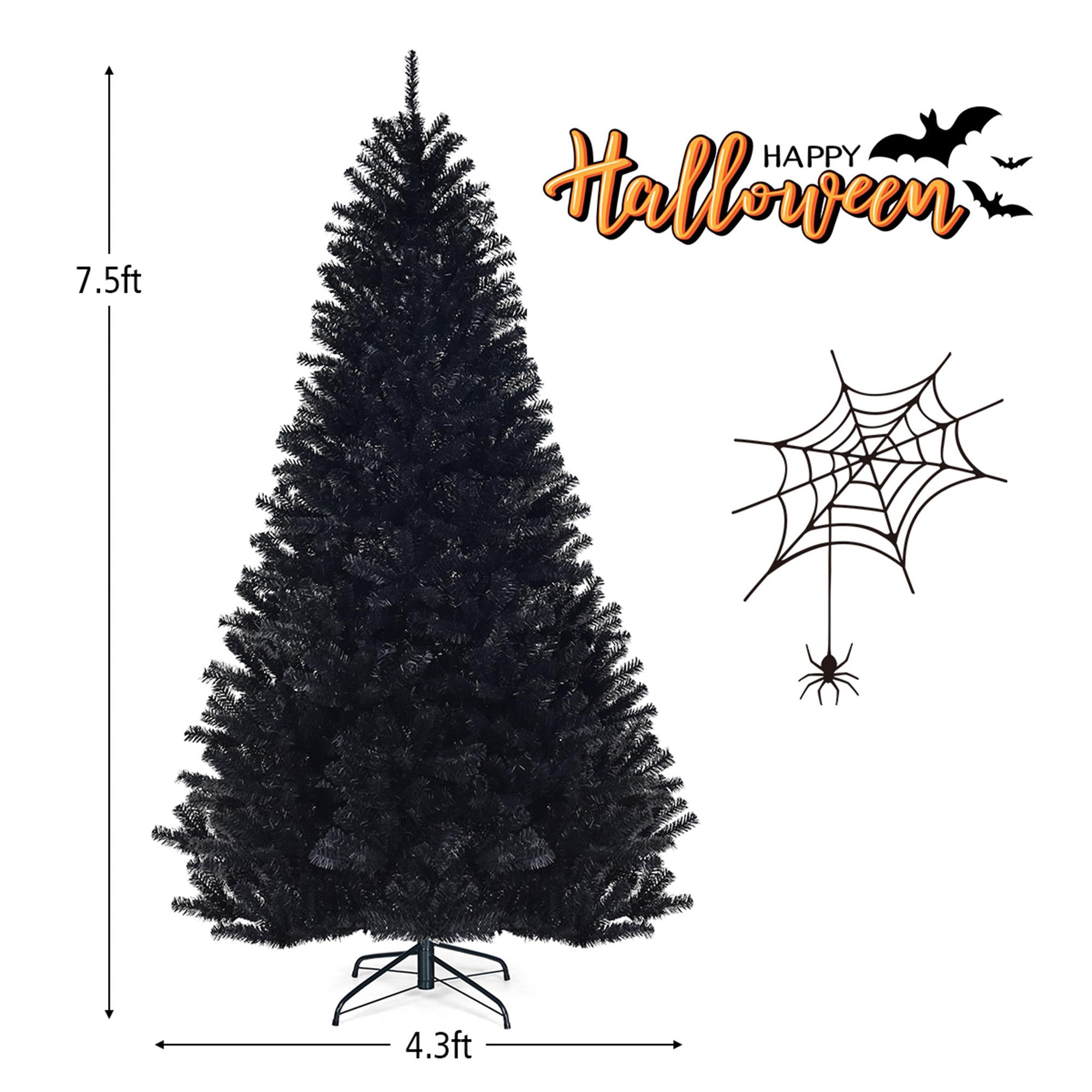 Gymax Holiday Black Hinged Pine Christmas Tree, 7.5'
