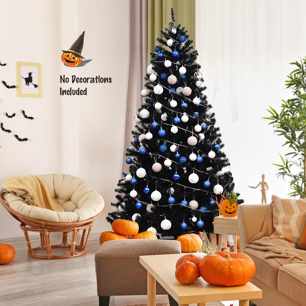 Gymax Holiday Black Hinged Pine Christmas Tree, 7.5'