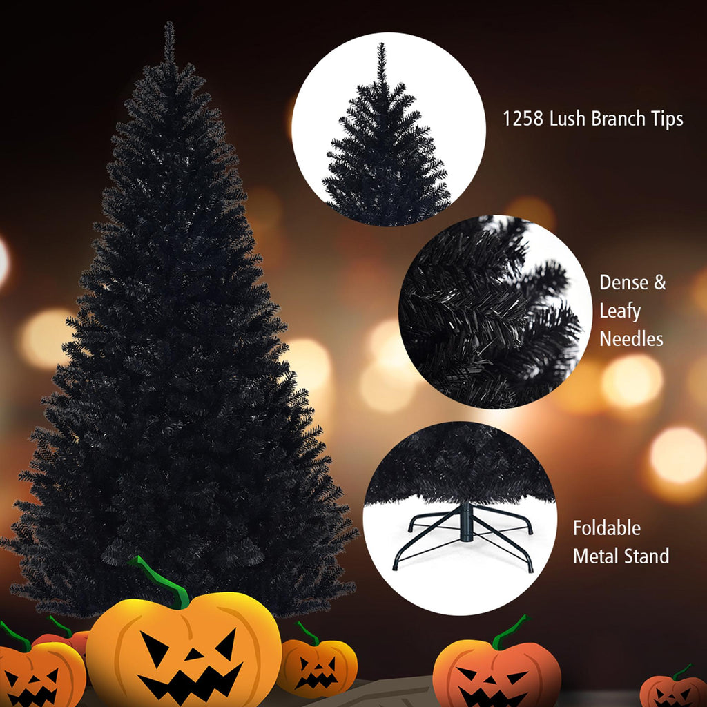 Gymax Holiday Black Hinged Pine Christmas Tree, 7.5'