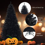 Gymax Holiday Black Hinged Pine Christmas Tree, 7.5'