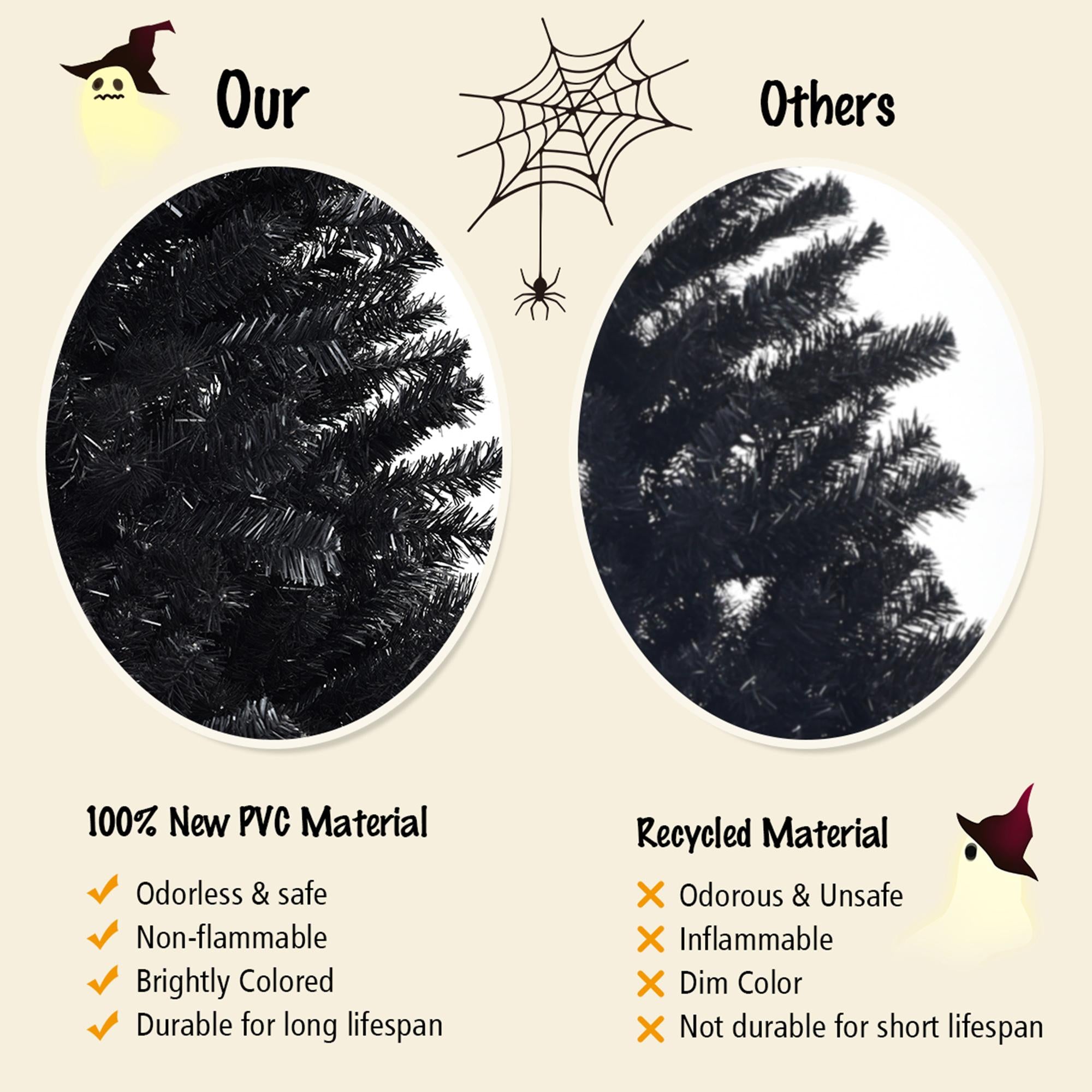 Gymax Holiday Black Hinged Pine Christmas Tree, 7.5'