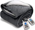 Queen Electric Blanket Sherpa and Reversible Flannel Washable Heated Comfortable Blanket with 10 Heat Settings/Safety 10 Hours Auto-Off Dual Controllers (84x90''Grey)