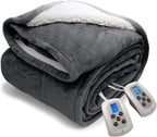 Queen Electric Blanket Sherpa and Reversible Flannel Washable Heated Comfortable Blanket with 10 Heat Settings/Safety 10 Hours Auto-Off Dual Controllers (84x90''Grey)