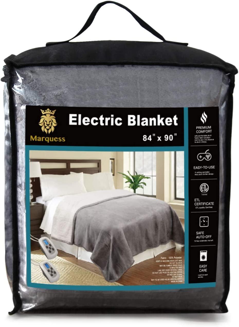 Queen Electric Blanket Sherpa and Reversible Flannel Washable Heated Comfortable Blanket with 10 Heat Settings/Safety 10 Hours Auto-Off Dual Controllers (84x90''Grey)