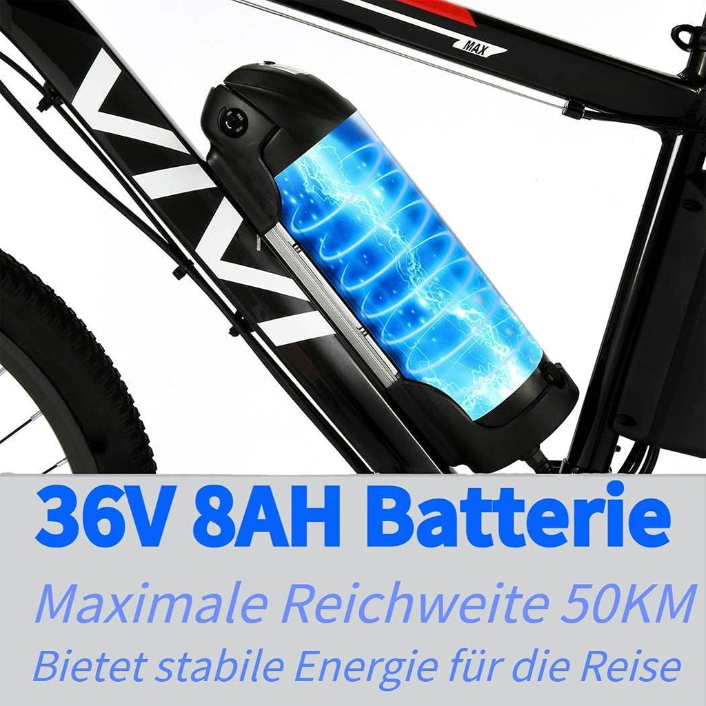 VIVI 350/500W Electric Mountain Bike 26" E-Bike 36/48V 8/12.5Ah Removable Battery E-Bike 32MPH 21 Speed Gears Adult E-Bike Commuter Bike