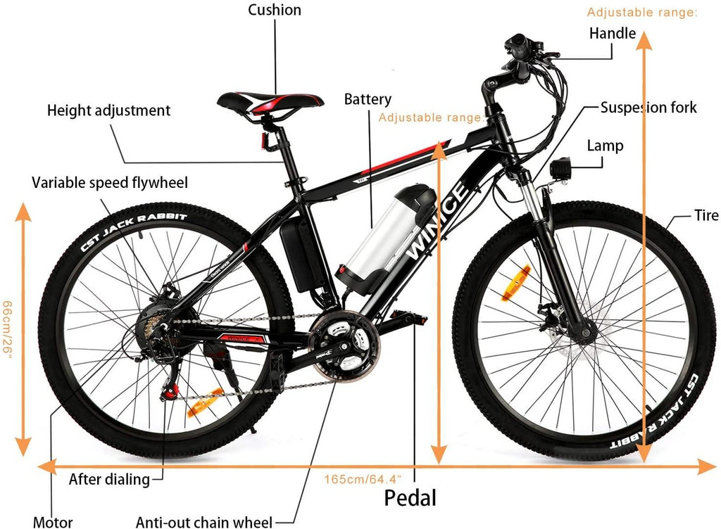 VIVI 350/500W Electric Mountain Bike 26" E-Bike 36/48V 8/12.5Ah Removable Battery E-Bike 32MPH 21 Speed Gears Adult E-Bike Commuter Bike