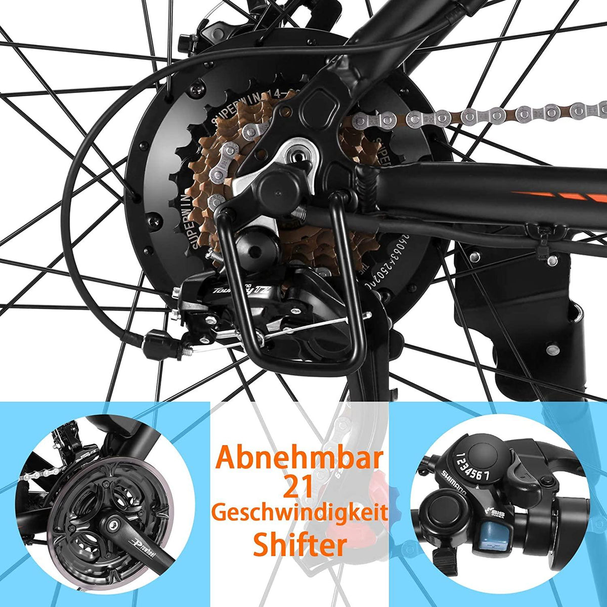 VIVI 350/500W Electric Mountain Bike 26" E-Bike 36/48V 8/12.5Ah Removable Battery E-Bike 32MPH 21 Speed Gears Adult E-Bike Commuter Bike