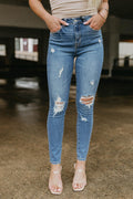 high rise ankle skinny jeans