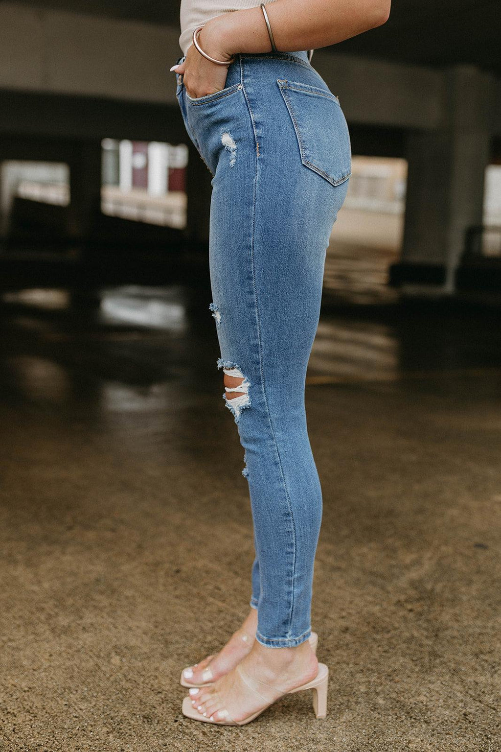 high rise ankle skinny jeans
