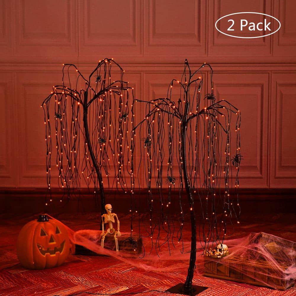 4 ft. Orange Pre-Lit LED Halloween Tree Artificial Christmas Tree with Spiders and 160 LED Lights, 2-Pieces