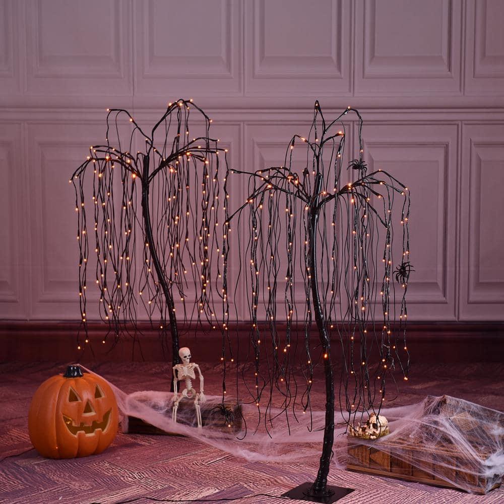 4 ft. Orange Pre-Lit LED Halloween Tree Artificial Christmas Tree with Spiders and 160 LED Lights, 2-Pieces