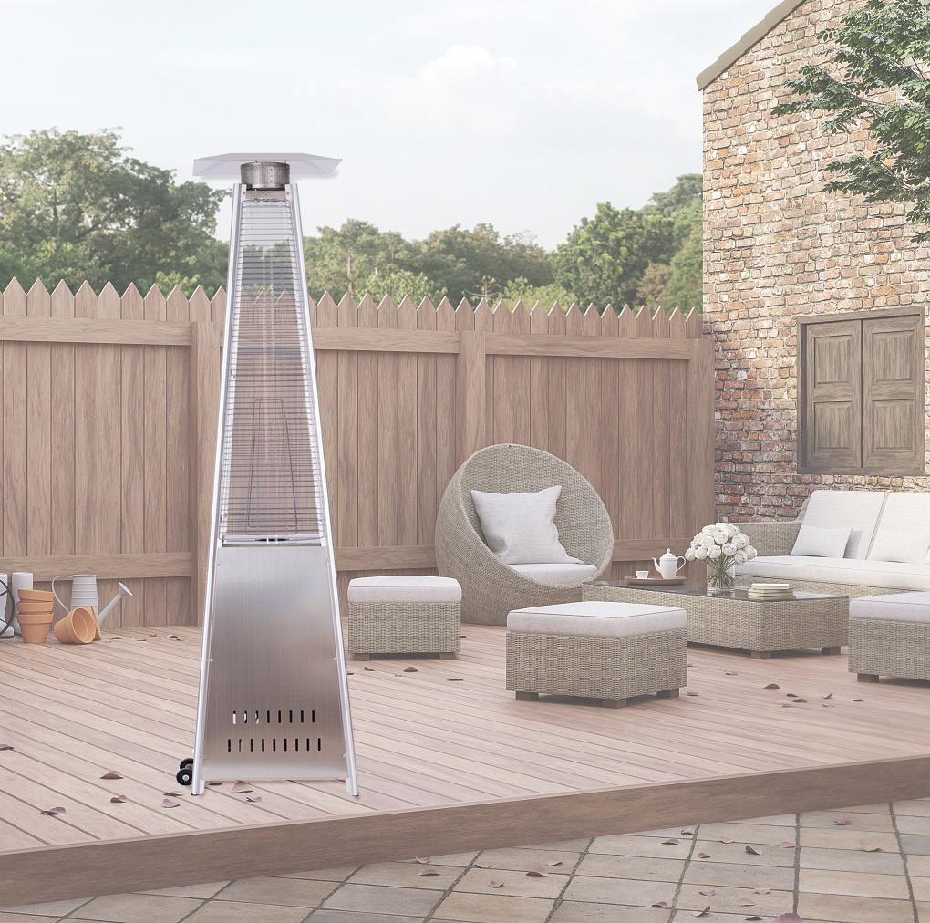 Outdoor Patio Propane Space Heater - 48,000 Btu Pyramid Propane Heater, Outdoor Heater,Portable Heater,Patio Heater Propane,W/ Wheels,Protective Cover(Silver)