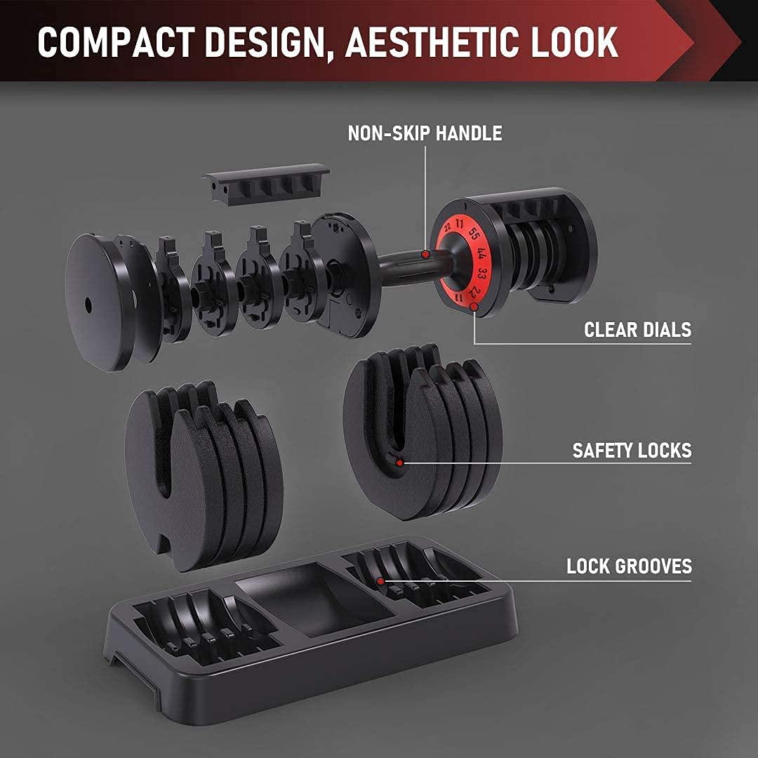 RitFit 11-55 lbs Adjustable Dumbbell for Strength Training, Fast Adjust Weight by Twisting Handle