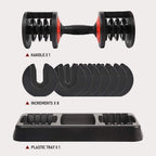 RitFit 11-55 lbs Adjustable Dumbbell for Strength Training, Fast Adjust Weight by Twisting Handle