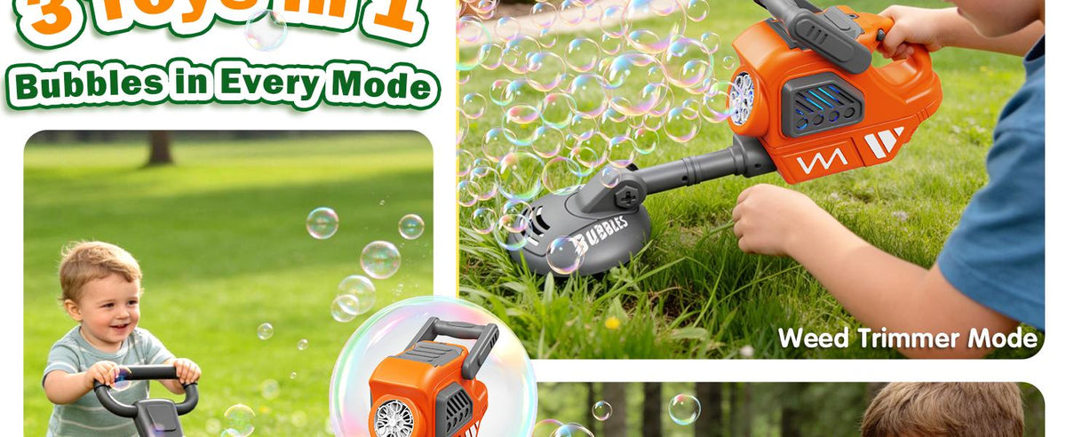 Bubble Lawn Mower for Kids,3-in-1 Bubble Machine Blower Toy Ages 3-8 Oran| Automatic Bubble Blower,10 Solution Packs,Pretend Gardening Play,Push Toy for Toddlers,Summer Outdoor Gift for Boys and Girls