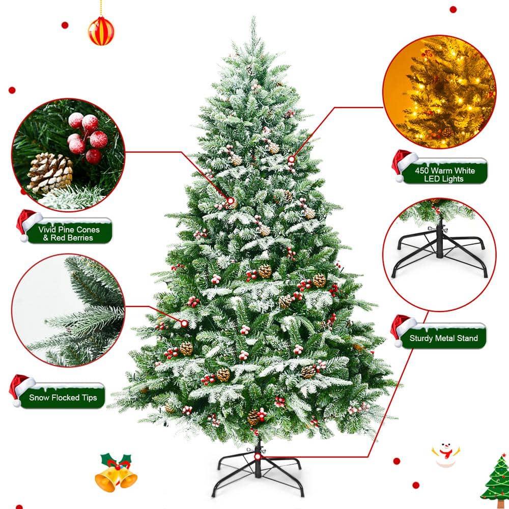 6.5 ft. Pre-Lit LED Slim Fraser Fir Artificial Christmas Tree with 450 White Lights Spruce Tree