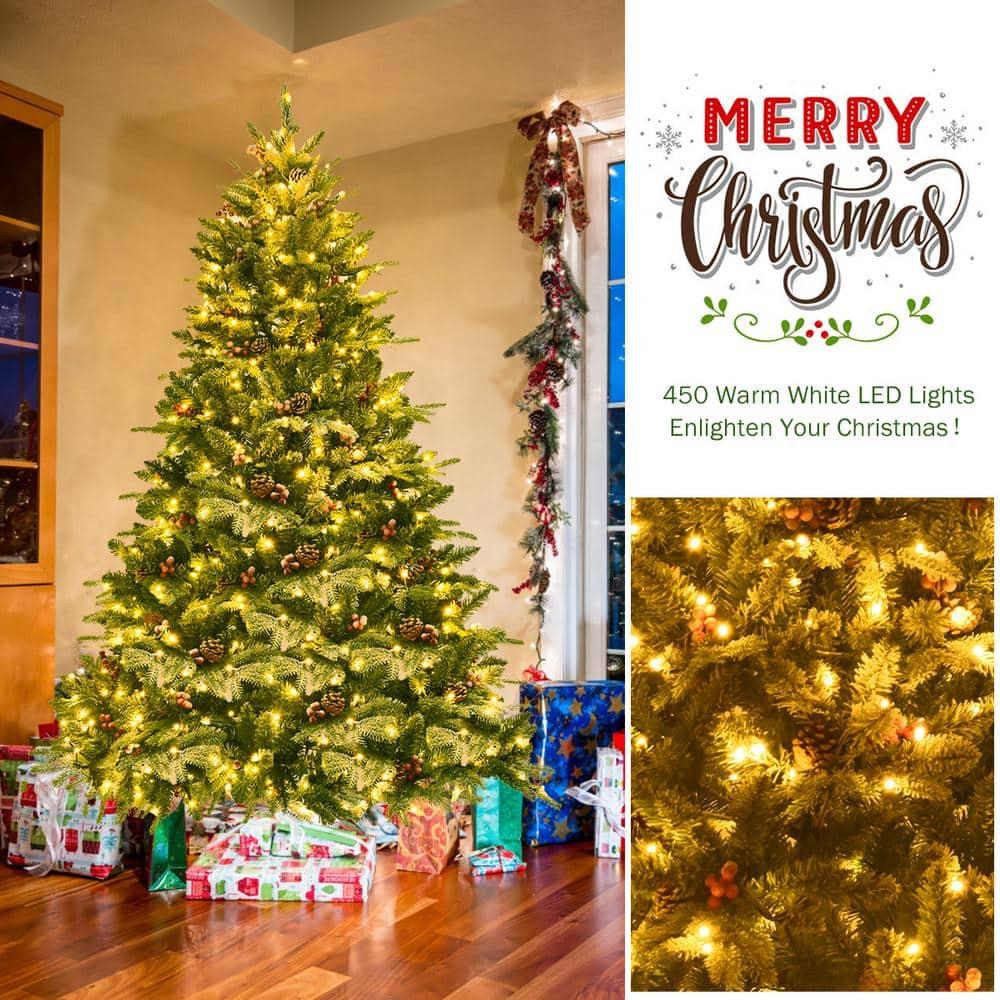 6.5 ft. Pre-Lit LED Slim Fraser Fir Artificial Christmas Tree with 450 White Lights Spruce Tree