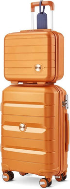 20IN Carry On Luggage and 14IN Mini Cosmetic Cases Travel Set Hardside Luggage with Spinner Wheels Lightweight Polypropylene Suitcase with TSA Lock (2-Piece Set (14/20), Sunset Orange)