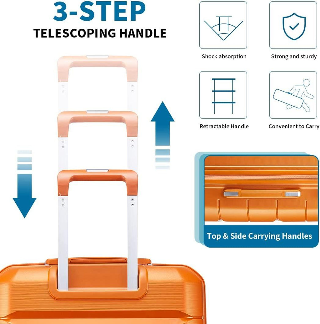 20IN Carry On Luggage and 14IN Mini Cosmetic Cases Travel Set Hardside Luggage with Spinner Wheels Lightweight Polypropylene Suitcase with TSA Lock (2-Piece Set (14/20), Sunset Orange)