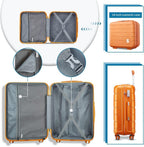 20IN Carry On Luggage and 14IN Mini Cosmetic Cases Travel Set Hardside Luggage with Spinner Wheels Lightweight Polypropylene Suitcase with TSA Lock (2-Piece Set (14/20), Sunset Orange)