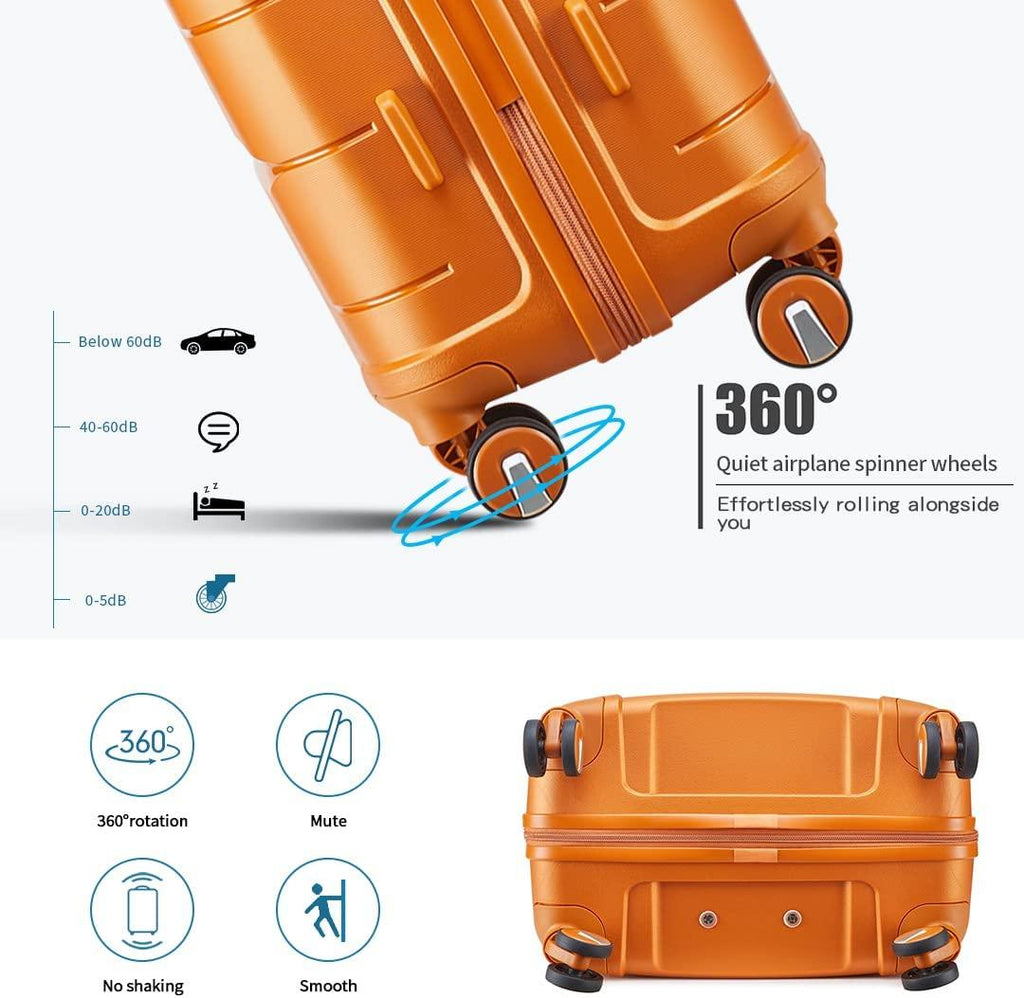 20IN Carry On Luggage and 14IN Mini Cosmetic Cases Travel Set Hardside Luggage with Spinner Wheels Lightweight Polypropylene Suitcase with TSA Lock (2-Piece Set (14/20), Sunset Orange)