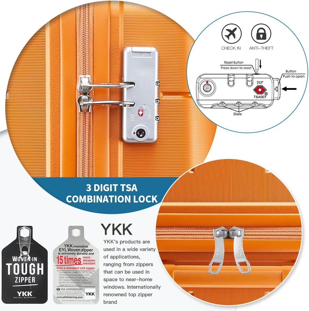 20IN Carry On Luggage and 14IN Mini Cosmetic Cases Travel Set Hardside Luggage with Spinner Wheels Lightweight Polypropylene Suitcase with TSA Lock (2-Piece Set (14/20), Sunset Orange)