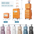 20IN Carry On Luggage and 14IN Mini Cosmetic Cases Travel Set Hardside Luggage with Spinner Wheels Lightweight Polypropylene Suitcase with TSA Lock (2-Piece Set (14/20), Sunset Orange)