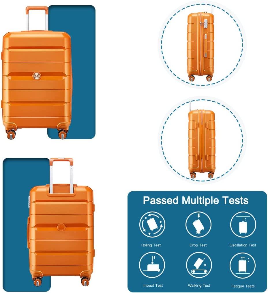 20IN Carry On Luggage and 14IN Mini Cosmetic Cases Travel Set Hardside Luggage with Spinner Wheels Lightweight Polypropylene Suitcase with TSA Lock (2-Piece Set (14/20), Sunset Orange)