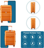 20IN Carry On Luggage and 14IN Mini Cosmetic Cases Travel Set Hardside Luggage with Spinner Wheels Lightweight Polypropylene Suitcase with TSA Lock (2-Piece Set (14/20), Sunset Orange)