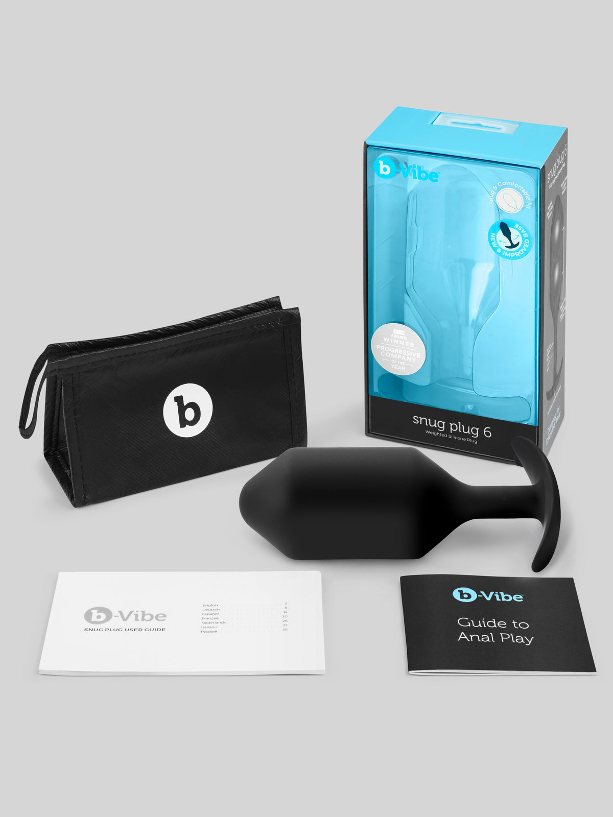 b-Vibe Snug Plug 6 XL Weighted Silicone Butt Plug 6.5 Inch, Black