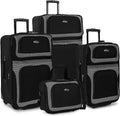 Yorker Lightweight Softside Expandable Travel Rolling Luggage Set, Black/Grey, 4-Piece (15/21/25/29)