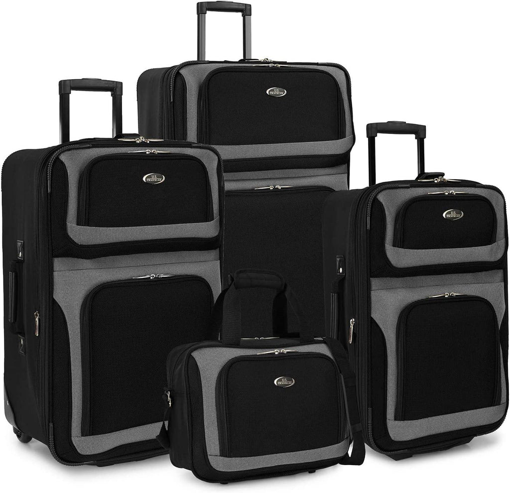 Yorker Lightweight Softside Expandable Travel Rolling Luggage Set, Black/Grey, 4-Piece (15/21/25/29)