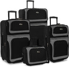 Yorker Lightweight Softside Expandable Travel Rolling Luggage Set, Black/Grey, 4-Piece (15/21/25/29)