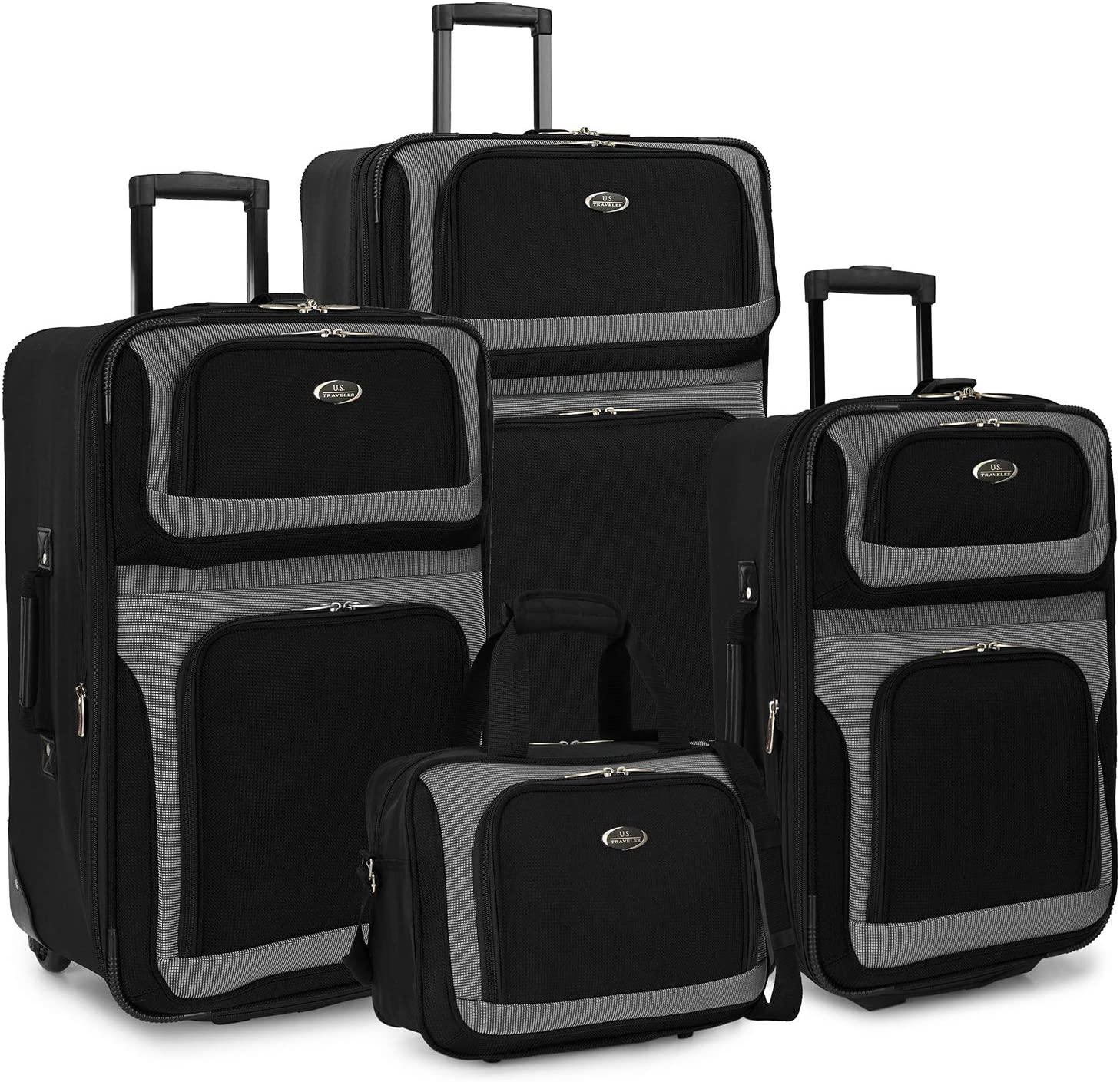 Yorker Lightweight Softside Expandable Travel Rolling Luggage Set, Black/Grey, 4-Piece (15/21/25/29)